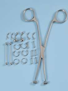 20入組/套球裝飾穿孔首飾和1入組工具不銹鋼受歡迎穿孔身體鏈禮品適合女士和男士 - 銀色 - 查看 1