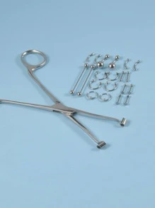 20入組/套球裝飾穿孔首飾和1入組工具不銹鋼受歡迎穿孔身體鏈禮品適合女士和男士 - 銀色 - 查看 2