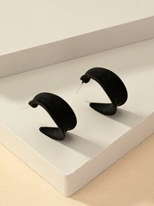 Bông tai vòng bít tối giản - màu đen - Xem 3