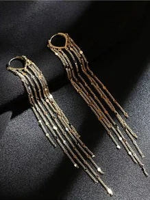 金屬流蘇裝飾耳墜 - 金黃色 - 查看 2