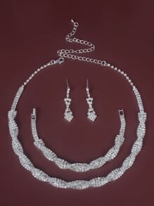 4入組珠寶套裝,包含鑽石項鍊 - 銀色 - 查看 2