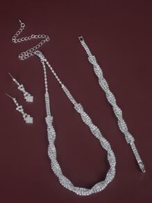 4入組珠寶套裝,包含鑽石項鍊 - 銀色 - 查看 4