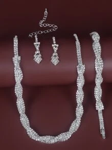 4入組珠寶套裝,包含鑽石項鍊 - 銀色 - 查看 5