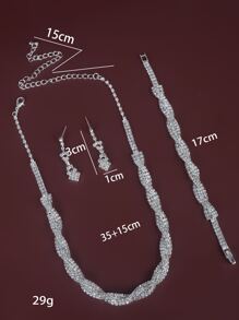 4入組珠寶套裝,包含鑽石項鍊 - 銀色 - 查看 6
