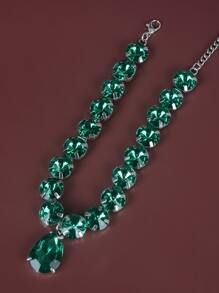 水鑽水滴吊墜項鏈 - 綠色 - 查看 5