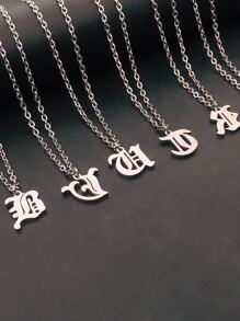 1pc Personalized Letter Pendant Stainless Steel Necklace, Fashion Gift For Men, Suitable For Daily Wear - Silver - View 2