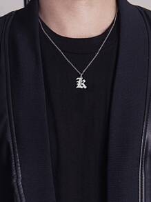 1pc Personalized Letter Pendant Stainless Steel Necklace, Fashion Gift For Men, Suitable For Daily Wear - Silver - View 3