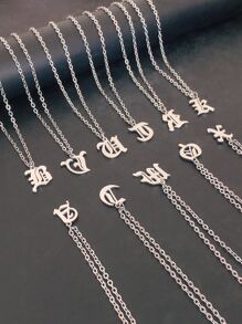 1pc Personalized Letter Pendant Stainless Steel Necklace, Fashion Gift For Men, Suitable For Daily Wear - Silver - View 10