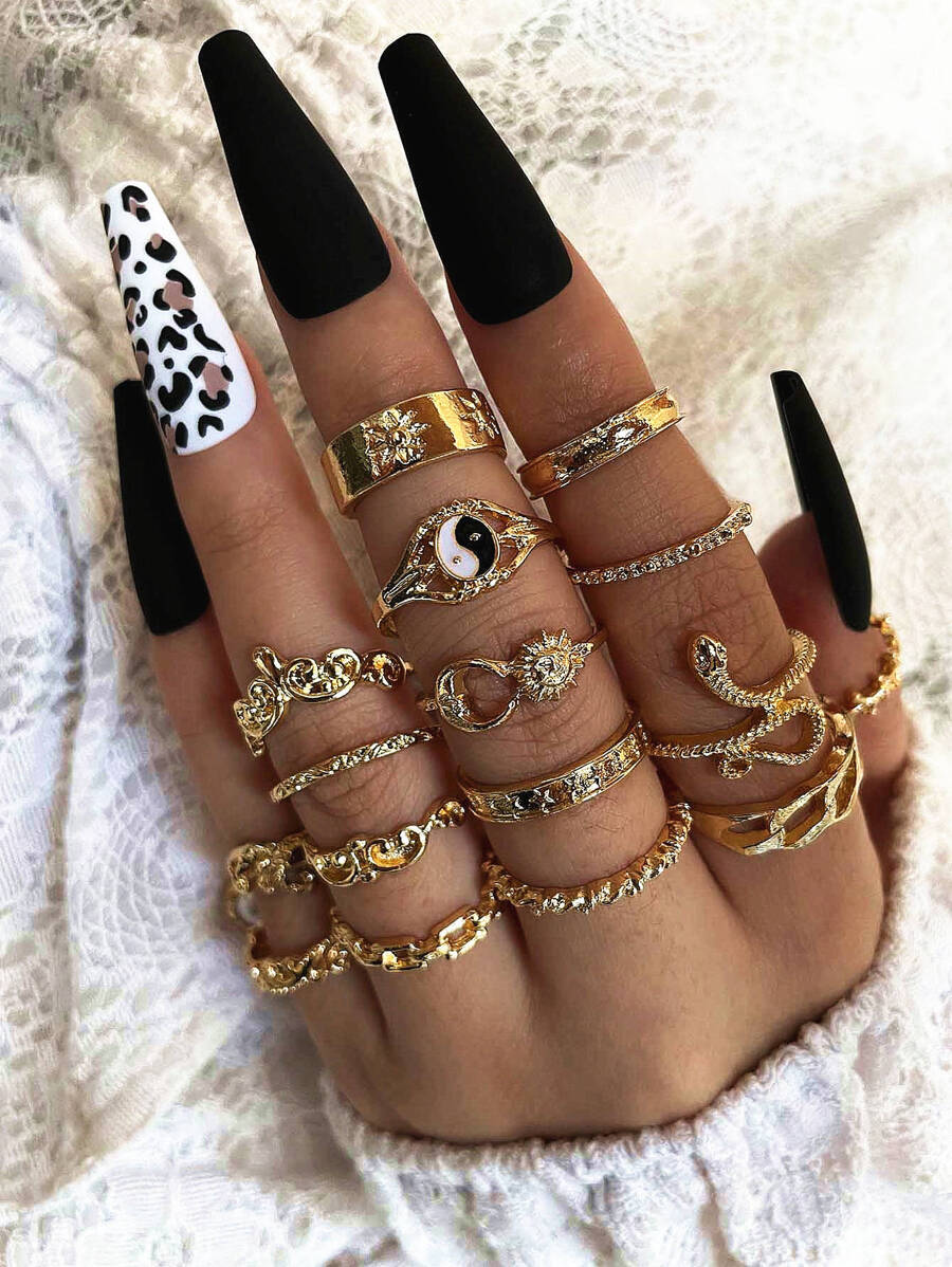 16 cái/bộ Nhẫn trang trí âm dương - Vàng - Xem 1