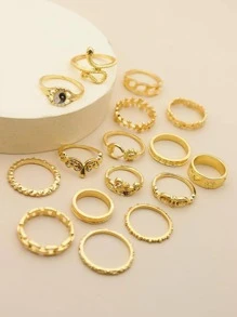 16 cái/bộ Nhẫn trang trí âm dương - Vàng - Xem 2