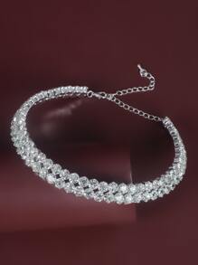 Rhinestone Decor Choker - Silver - View 1