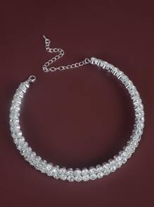 Rhinestone Decor Choker - Silver - View 3