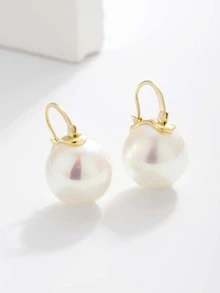 Faux Pearl Decor Earrings - Yellow Gold - View 1