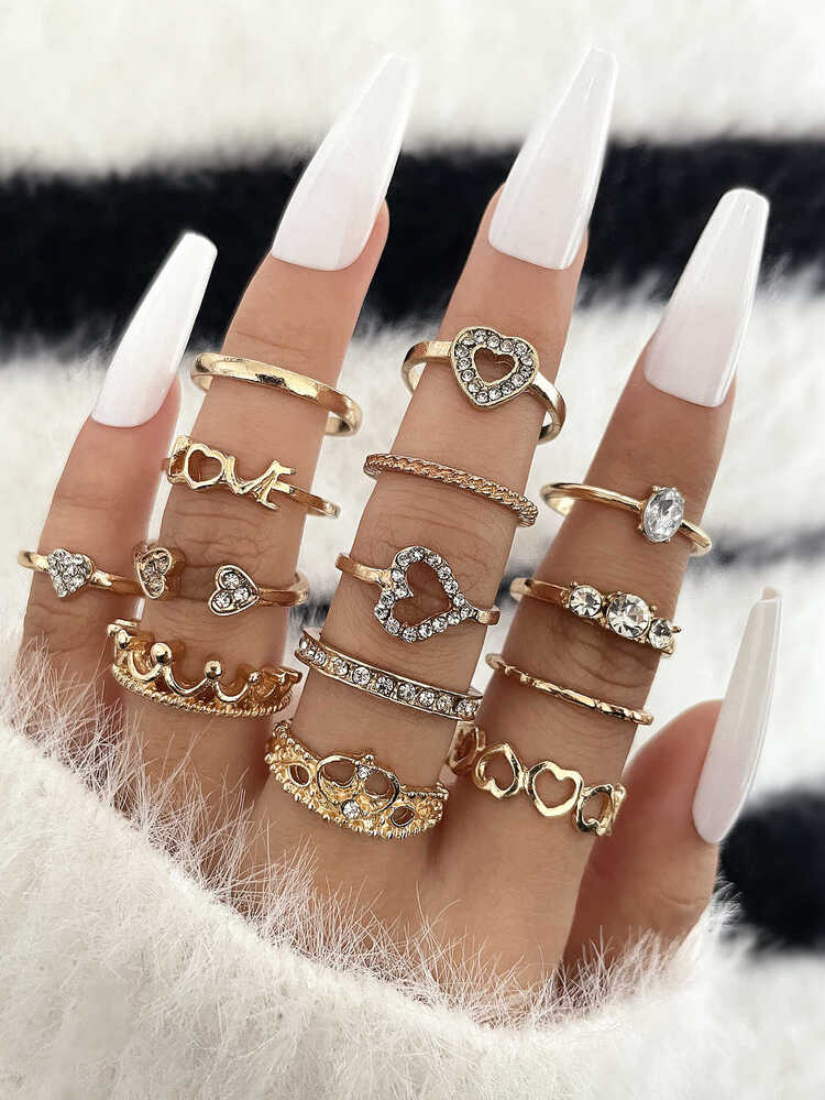 14pcs/set Rhinestone Decor Ring