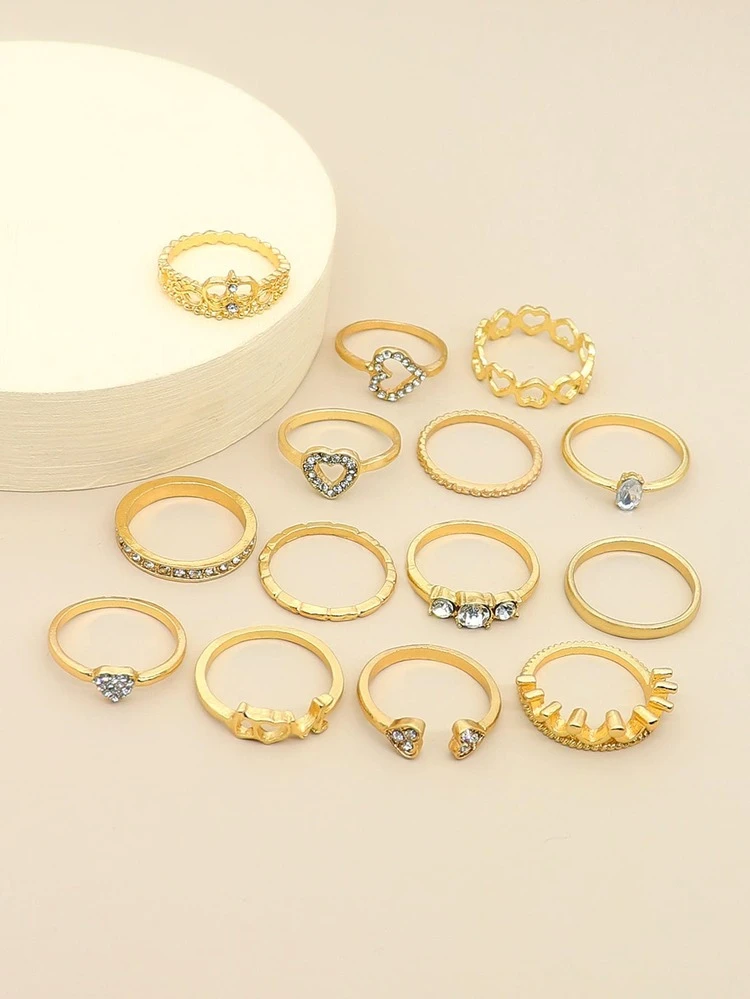 14pcs/set Rhinestone Decor Ring