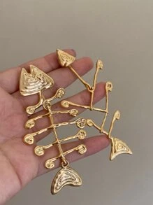 Fish Bone Drop Earrings - Gold - View 2