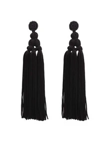 Tassel Drop Earrings - Black - View 3
