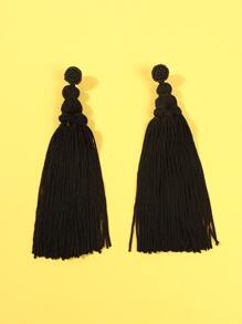 Tassel Drop Earrings - Black - View 5