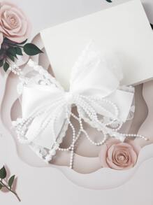1pc Lace Pearl Tassel Bow Hair Clip, Versatile Gentle Side Hairpin - White - View 2
