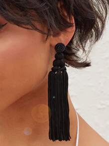 Tassel Drop Earrings - Black - View 6