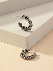 扭結設計開口耳環 - 槍黑色 - 查看 1
