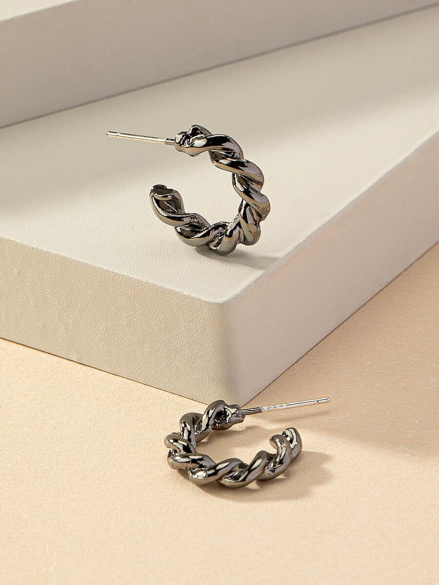 扭結設計開口耳環 - 槍黑色 - 查看 1