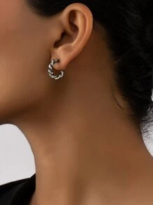 扭結設計開口耳環 - 槍黑色 - 查看 2