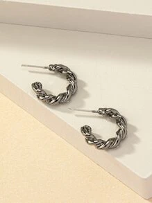 扭結設計開口耳環 - 槍黑色 - 查看 3