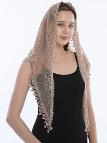 1pc Women's Fashion Wedding Veil, Minimalist Triangle Scarf Casual Shawl, Hollow Bridal Shawl - Khaki - View 1