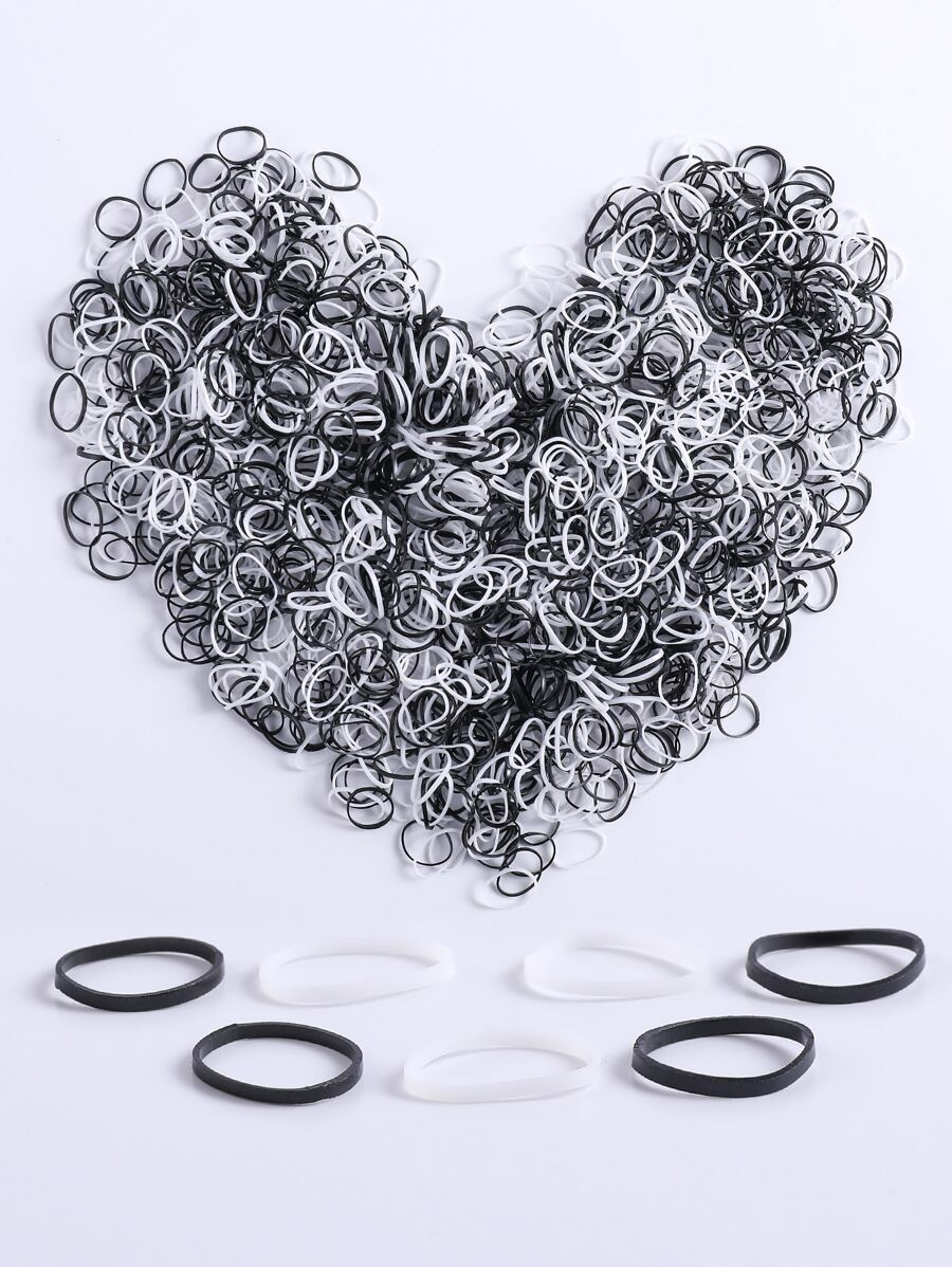 1500 chiếc dây buộc tóc chắc chắn thông thường - Đen và trắng - Xem 1