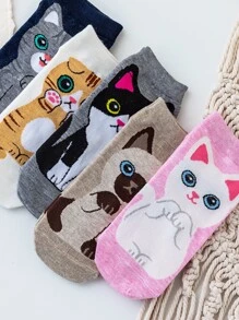 5pairs Cartoon Cat Pattern Ankle Socks - Multicolor - View 3