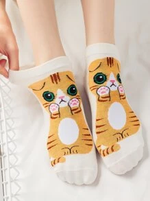 5pairs Cartoon Cat Pattern Ankle Socks - Multicolor - View 4