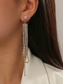 Rhinestone Tassel Drop Earrings - Gold - View 1