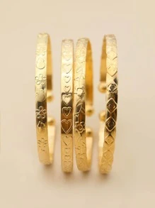 4 件套心形纹理手镯情人节礼物 - 金黃色 - 查看 4