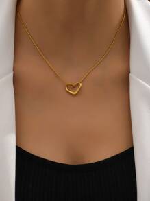 Collar con forma de corazón chapado en oro de 18 quilates de acero inoxidable, adecuado para que las mujeres lo usen a diario o como regalo festivo, regalos de pareja para el Día de San Valentín - Amarillo Oro - Ver 1