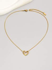 Collar con forma de corazón chapado en oro de 18 quilates de acero inoxidable, adecuado para que las mujeres lo usen a diario o como regalo festivo, regalos de pareja para el Día de San Valentín - Amarillo Oro - Ver 3