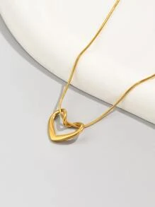 Collar con forma de corazón chapado en oro de 18 quilates de acero inoxidable, adecuado para que las mujeres lo usen a diario o como regalo festivo, regalos de pareja para el Día de San Valentín - Amarillo Oro - Ver 2