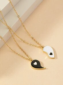 2入組/套太極裝飾愛心掛飾項鍊 - 彩色 - 查看 1