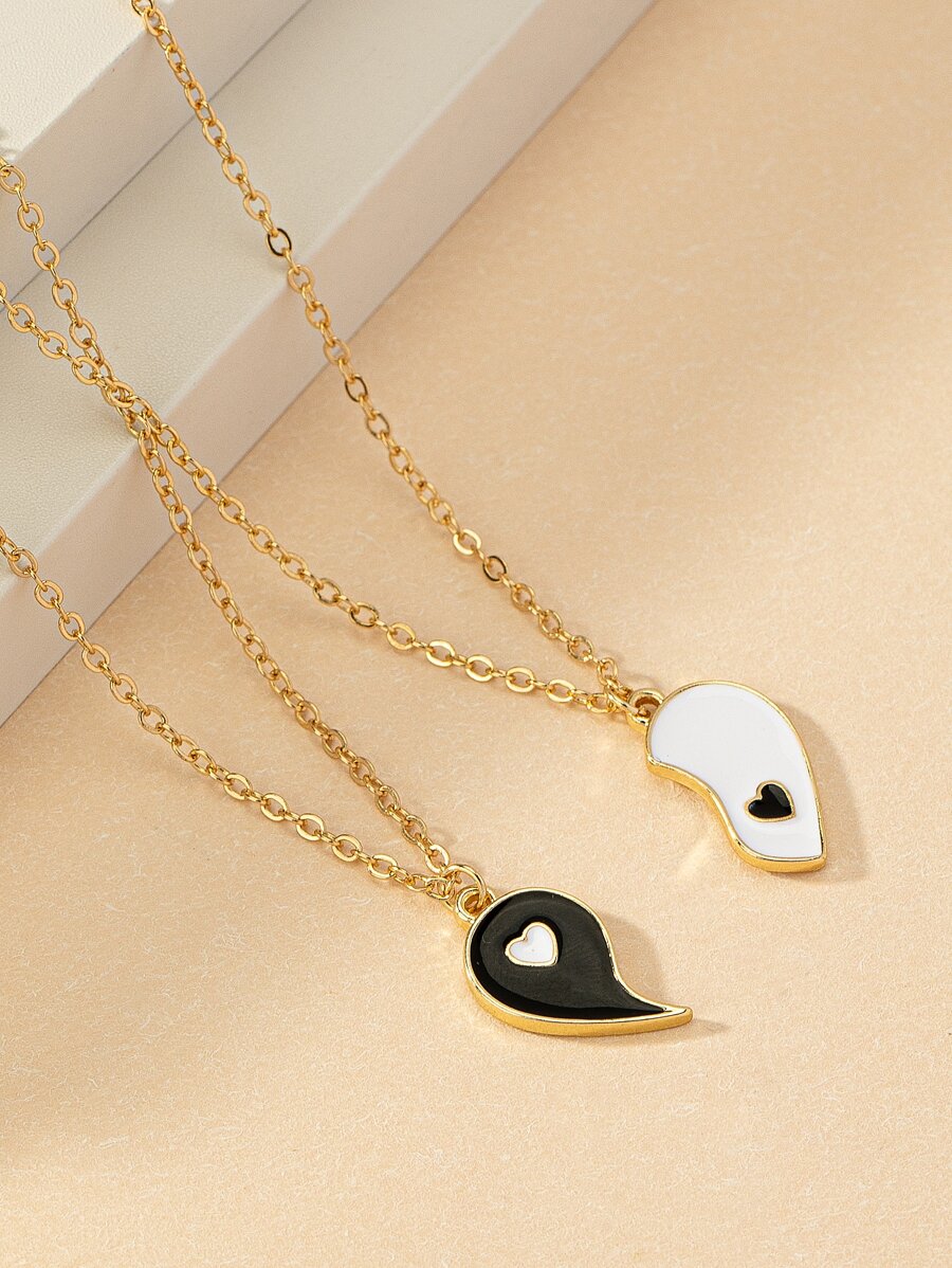 2入組/套太極裝飾愛心掛飾項鍊 - 彩色 - 查看 1