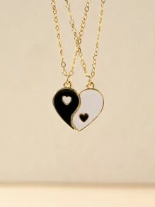 2入組/套太極裝飾愛心掛飾項鍊 - 彩色 - 查看 3