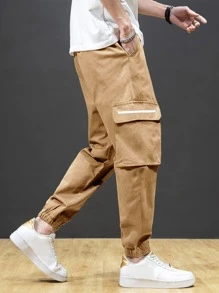 Manfinity Homme Quần Nam Dây kéo Túi màu trơn Đường phố - Màu Khaki - Xem 4