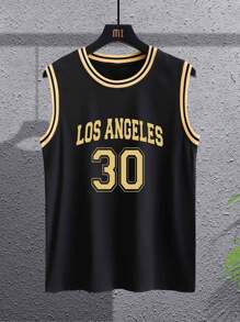 Manfinity Campus Court Men Letter Graphic Striped Trim Basketball Jersey - Black - View 1