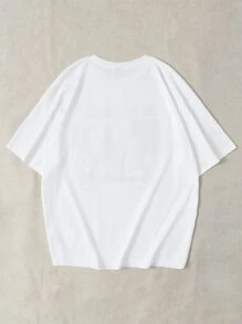 SHEIN EZwear 蝴蝶和标语图案落肩 T 恤 DREAM TUNNEL 每天都是一笔财富 时刻保持好心情 - 白色 - 查看 2