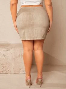 SHEIN SXY Falda con cremallera lateral fruncido bajo tulipán - Caqui - Ver 6