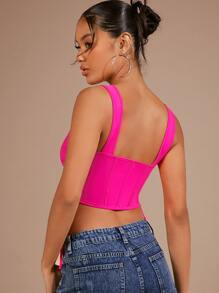 SHEIN BAE Áo khoác và áo lót dành cho xe tăng nữ Bất đối xứng Lộ Lưng Ren lên màu trơn Giải trí - Màu Hồng Tươi - Xem 2