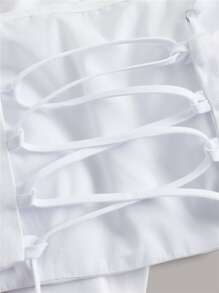 Aveloria Rosie Áo ba lỗ hở lưng buộc dây nhún bèo nhún phóng đại Quần áo dự tiệc Giáng sinh Áo sơ mi dễ thương vui nhộn - trắng - Xem 4