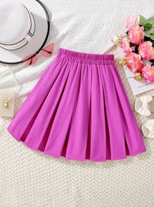 Girls Solid Pleated Skirt - Purple - View 2