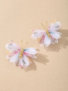 2pcs/Set Girls Colorful Chiffon Butterfly Hair Clips, Cute Everyday Hair Accessories - Multicolor - View 1