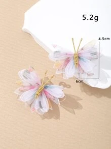 2pcs/Set Girls Colorful Chiffon Butterfly Hair Clips, Cute Everyday Hair Accessories - Multicolor - View 3