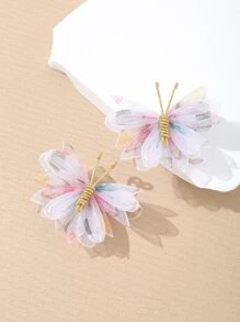 2pcs/Set Girls Colorful Chiffon Butterfly Hair Clips, Cute Everyday Hair Accessories - Multicolor - View 4